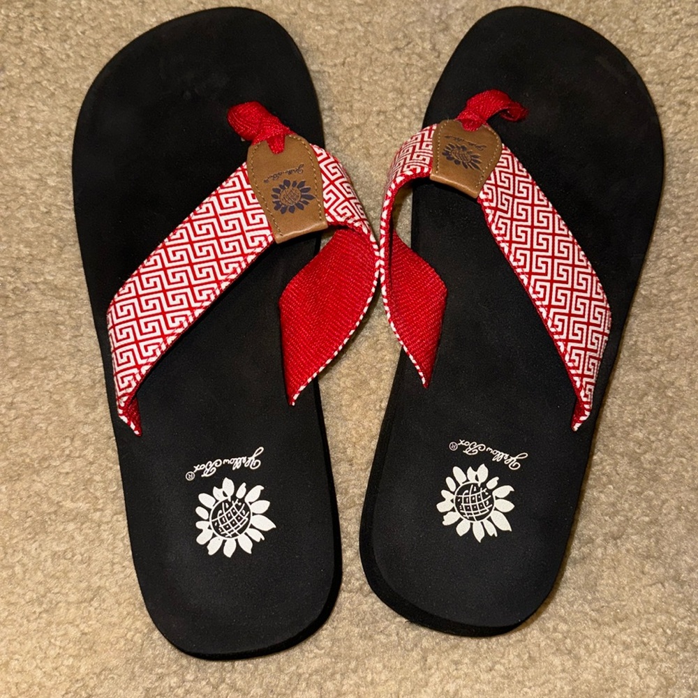 Yellow Box flip flops new condition